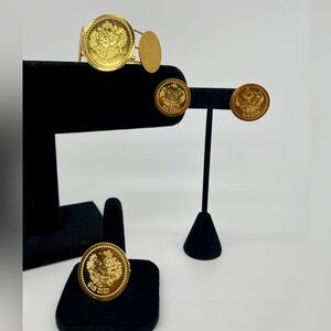 Golden Colored Coins Jewelry Set with Bracelet and Earrings
